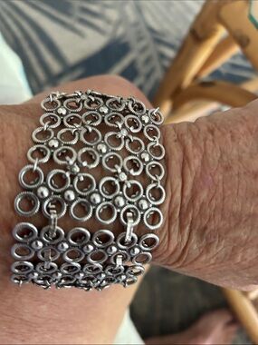 Silver Open Circle Link Statement Bracelet - Women Jewelry